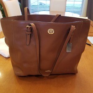 Coach Crossgrain Gold/Saddle Leather Turnlock Large Tote Shoulder Handbag